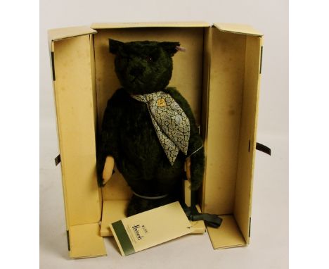 A boxed Steiff 1995 Harrods Centenary teddy bear, no. 653148, with numbered white and red tag to ear, with green fur, with si