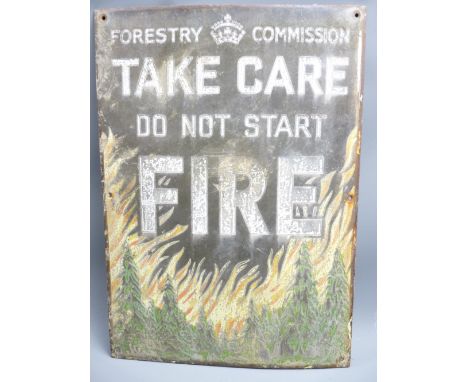 VINTAGE ENAMEL-TYPE SIGN - 'FORESTRY COMMISSION TAKE CARE DO NOT START FIRE', 53.5 x 38cms 