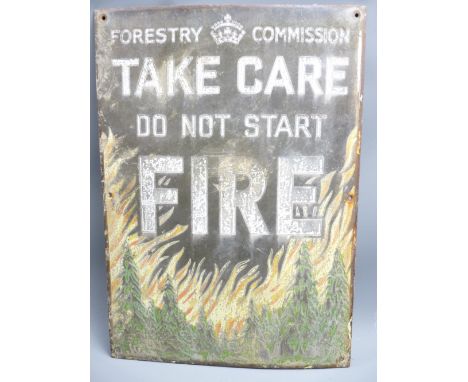 VINTAGE ENAMEL-TYPE SIGN - 'FORESTRY COMMISSION TAKE CARE DO NOT START FIRE', 53.5 x 38cms 