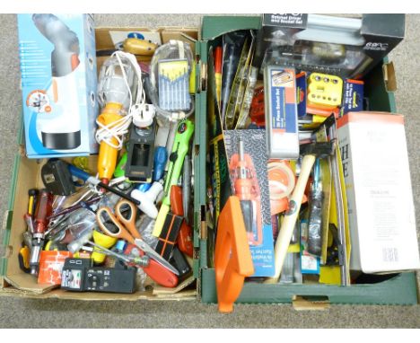 HAND TOOLS, ratchet driver and socket sets, various other garage and workshop tools (in two boxes)