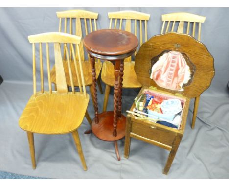 VINTAGE &amp; LATER FURNITURE PARCEL including 4 stick back chairs, oak sewing table and contents etc