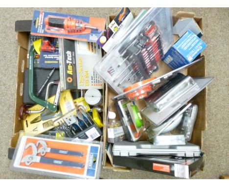 HAND TOOLS, FIXTURES, FITTINGS &amp; ACCESSORIES: A GOOD QUANTITY mainly packaged and unused (in two boxes) 