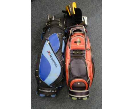 TWO SETS OF GOLF CLUBS IN CADDY BAGS