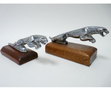 VINTAGE CAR MASCOTS X 2 - LEAPING JAGUAR  3.5L pre-war example, 6.5cms H, 19cms L and a 94- LEAPING JAGUAR export model ,6cms