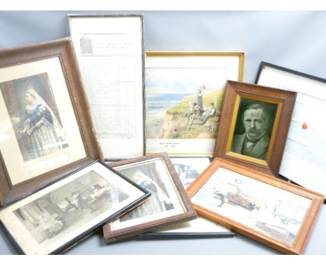 MIXED COMMEMORATIVE &amp; OTHER PICTURES &amp; PRINTS including an interesting 1877 invoice for McKesson &amp; Robbins Drug a