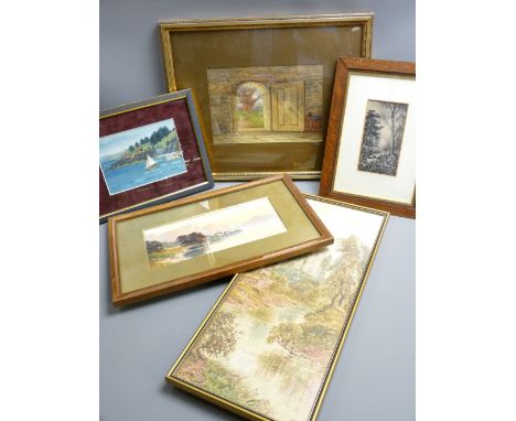 GEORGE HARRISON R.C.A- watercolour, rustic open doorway, signed 17x26cms and 4 sundry prints/ watercolour sketches etc