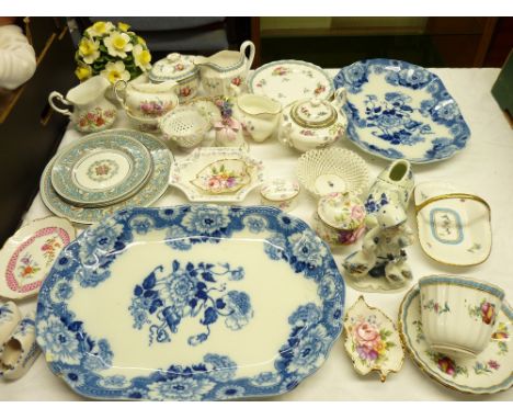FLORAL TEA &amp; TRINKET WARE, blue and white platters by Spode, Coalport, Paragon and others