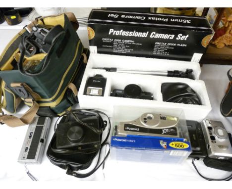 POLAROID JOY CAM, DIGITAL CAMERAS, PROTAX 2000 CAMERA SET (boxed) and an 8mm video camcorder in canvas carry case