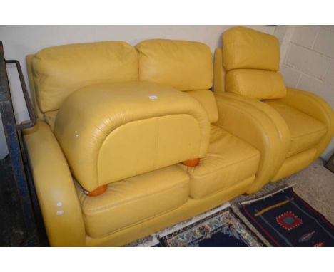 SAXON Leather two seater sofa with matching armchair and footstool (3)