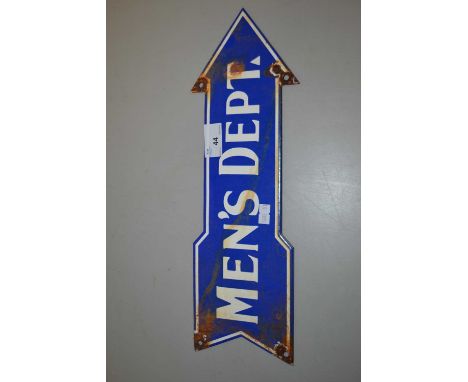 Small enamel arrow sign marked Mens DPT
