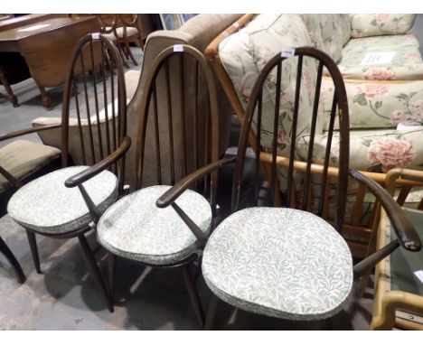 Three Ercol stick-back dining chairs. Not available for in-house P&amp;P 