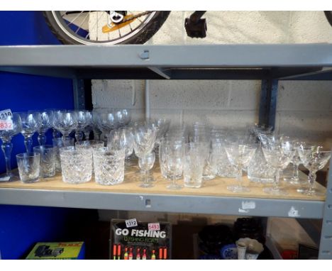 Shelf of good quality glasses including crystal. Not available for in-house P&amp;P 