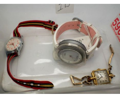 TIMEX: Snow White edition steel cased vintage childs cased wristwatch, lacking winder, with two ladies wristwatches. UK P&amp