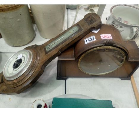 Mixed items to include a Westminster chime oak cased clock and a barometer. 