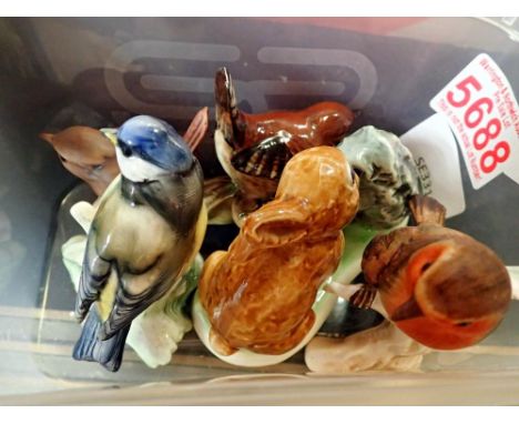Two Goebel birds, a Beswick wren, a Capodimonte blue tit and a Goebel rabbit etc (5).  UK P&amp;P Group 2 (£20+VAT for the fi