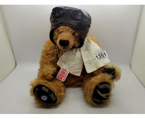 Charlie Bears 70 years commemorative Spitfire bear with leather flying helmet. UK P&amp;P Group 1 (£16+VAT for the first lot 
