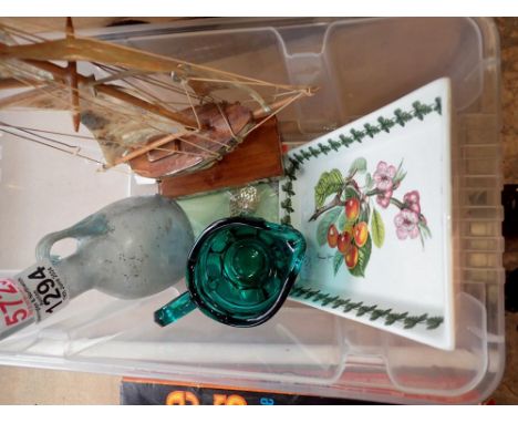 Mixed items including glass and a mother of pearl yacht. Not available for in-house P&amp;P 