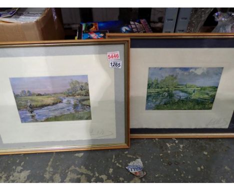 Two framed signed Lionel Edwards fishing prints, 25 x 18 cm. Not available for in-house P&amp;P 