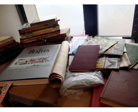 Shelf of mixed books/annuals/ephemera to include The Beatles anthology. Not available for in-house P&amp;P 