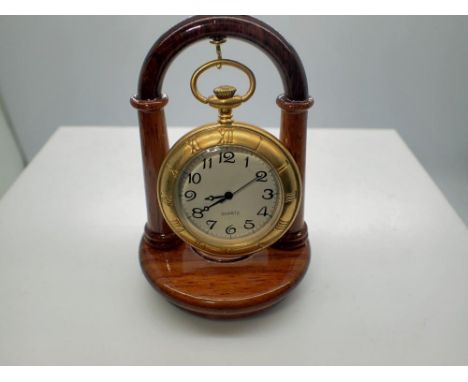 Open face pocket watch with rosewood display stand, working at lotting up. UK P&amp;P Group 1 (£16+VAT for the first lot and 