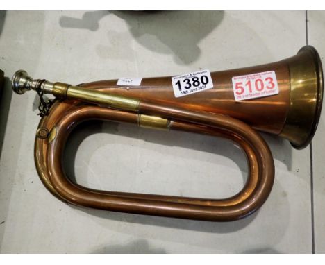 Vintage copper and brass bugle, stamped LP. Not available for in-house P&amp;P 