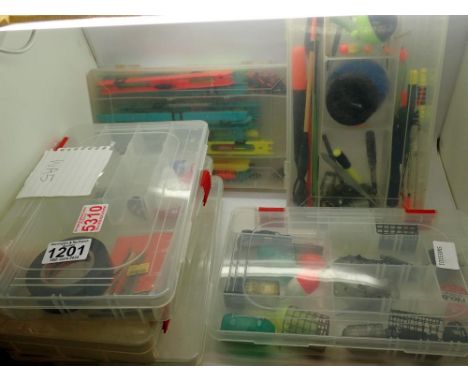 Four fishing tackle organisers with contents together with two empty examples. UK P&amp;P Group 3 (£30+VAT for the first lot 