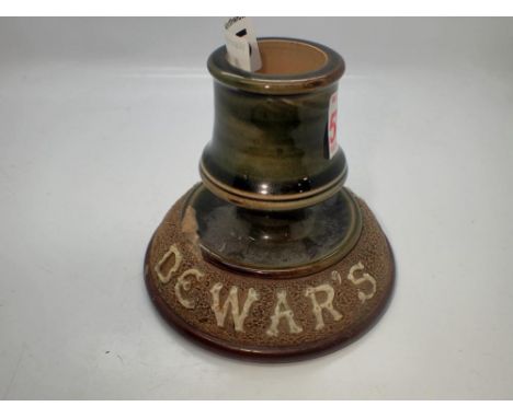 Royal Doulton stoneware advertising candlestick for Dewars whisky, chipped base. Not available for in-house P&amp;P 