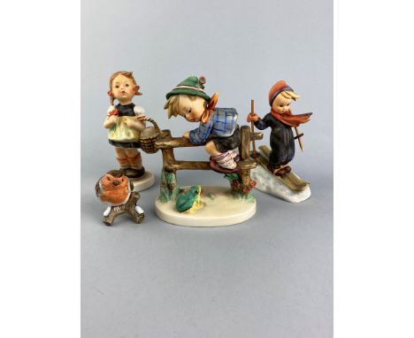 HUMMEL FIGURE OF MOUNTAINEER, along with nine other child figures, also a Goebel robin red breast, tallest figure 14cm high (