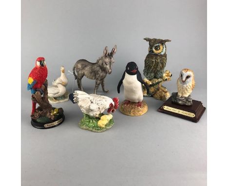 AYNSLEY FIGURE OF ADELIE PENGUIN, along with a Kaiser donkey, Kaiser group of geese, two owls, a parrot and a Goebel hen with