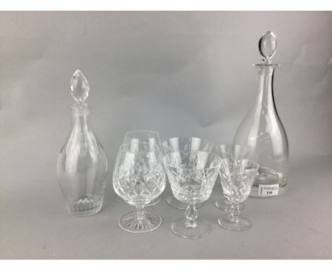 LOT OF CRYSTAL AND GLASS WARE, including drinking glasses and a decanter