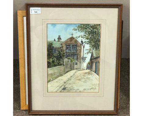 STREET SCENE, watercolour, signed Armstrong, mounted, framed and under glass, 41cm x 34cm overall, along with three watercolo
