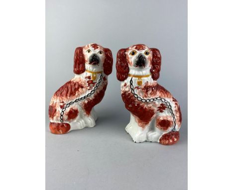 PAIR OF WALLY DOGS, 19cm high, along with a figure of a man of a bench, 22cm high and two Royal Doulton Limited Edition wall 