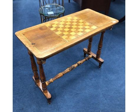 VICTORIAN CHESS TABLE, on turned supports, 86cm wide
