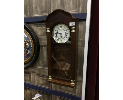 REPRODUCTION STAINED WOOD WALL CLOCK, the dial marked 'Wm Widdop', 61cm high
