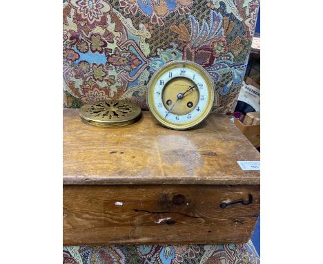 SMALL COLLECTION OF FRENCH CLOCK PARTS, including a dial and mechanism retailed by R Salsbury &amp; Sons, in a wood box, the 