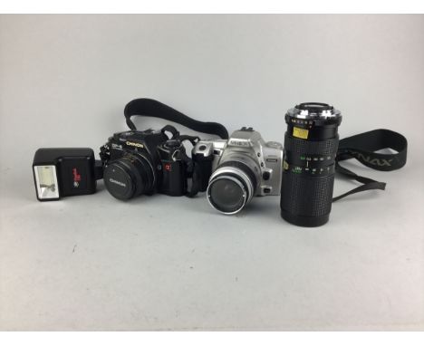 LOT OF CAMERAS AND ACCESSORIES, including a Chinon and a Minolta camera together with a carry case and various lenses