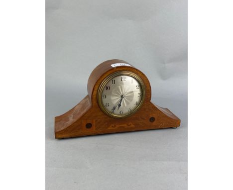 EDWARDIAN MANTEL CLOCK, in mahogany case, 15cm high