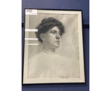 L.V. SZCZEPANONSKI, PORTRAIT OF A WOMAN, charcoal and pencil, signed and dated March 24 1905 50cm x 37cm Mounted, framed and 