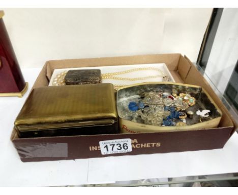 A vintage brass state express cigarette box &amp; a quantity of costume jewellery