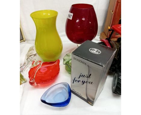 A selection of vintage coloured art glass COLLECT ONLY