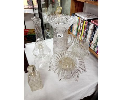 A quantity of glassware including vintage decanter, large vase &amp; jugs etc.