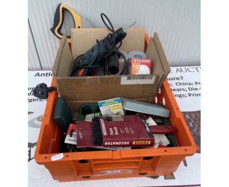 A mixed box of tools &amp; 1 power drill in working order
