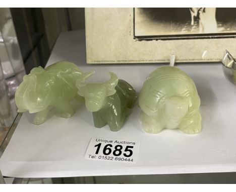 3 jade animal figures being elephant, Tortoise &amp; a Bull