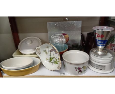 A quantity of kitchenalia including 2 Spode dishes