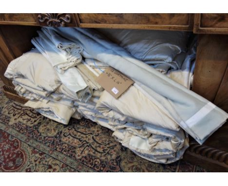 A COLLECTION OF TWELVE SILK AND THREADED COTTON CURTAINS, 74" wide x 116" long 