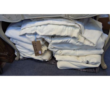 SIX CREAM WOVEN COTTON CURTAINS, 4 x 144" wide x 184" length and 2 x 100" wide x 84" length 