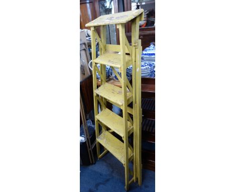 A MID 20TH CENTURY PAINTED FIVE TIER WOODEN STEP LADDER 