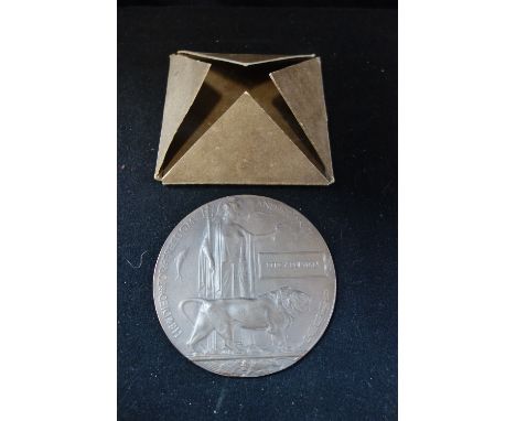 A FIRST WORLD WAR DEATH PLAQUE (penny) "Percy Burman" with original card box