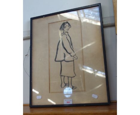 AN INK ON PAPER full portrait of a woman c.1920s 
