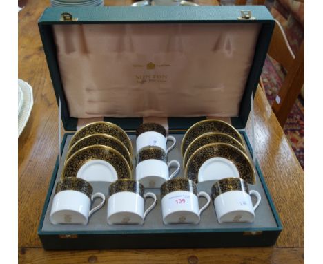 A SET OF SIX MINTON 'Grandee' bone china coffee cans and saucers in original fitted presentation case